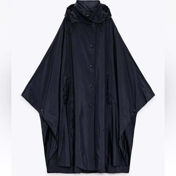 Zara Hooded Poncho size medium in navy blue with snap buttons- Limited Edition - Picture 13 of 15